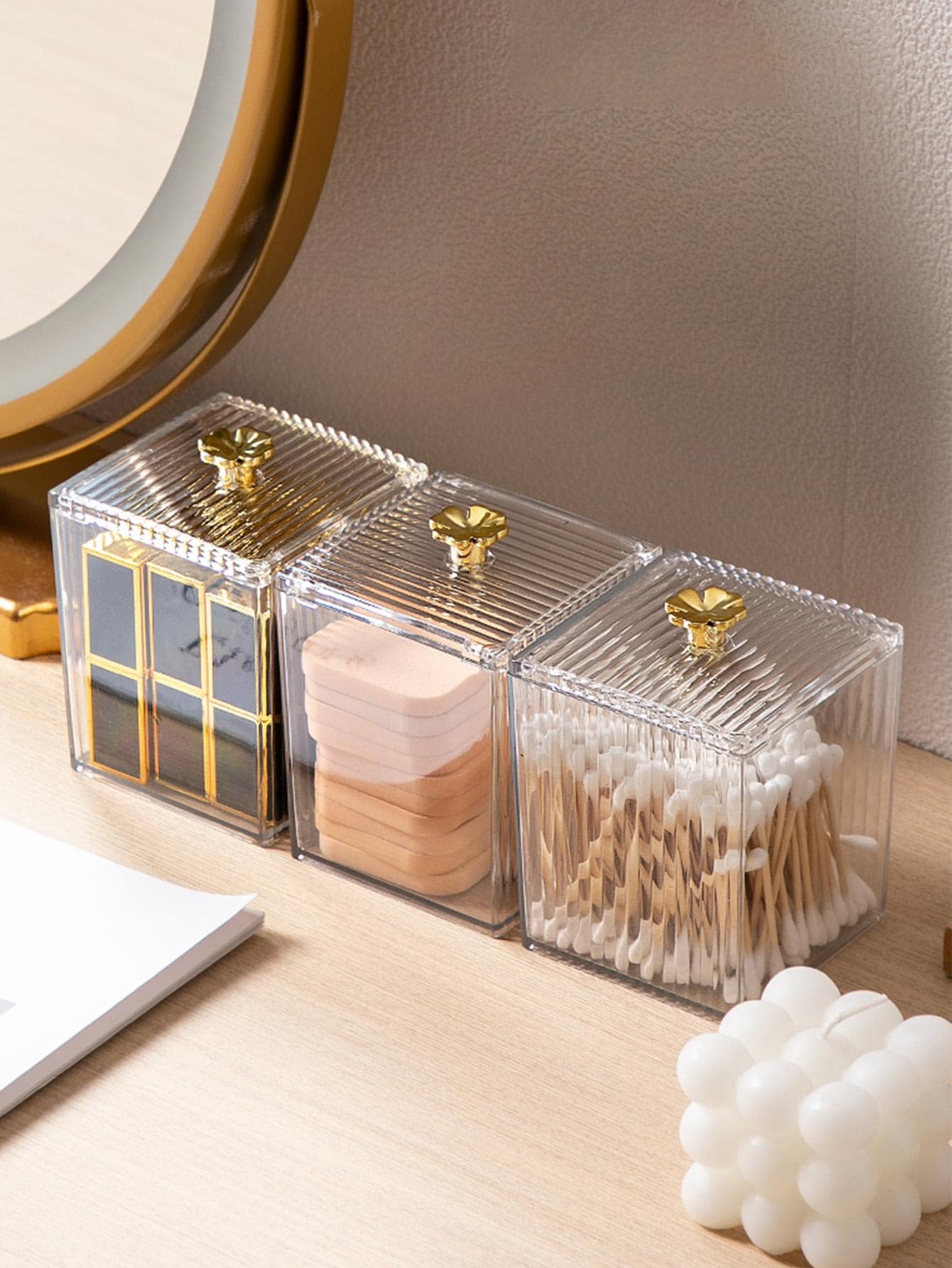 1 pieza transparente Maquillaje Caja de almacenamiento con Funda - Blanco - Ver 1