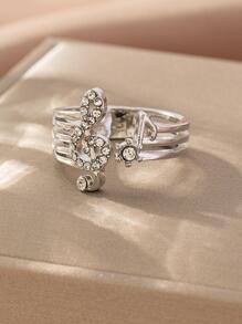 1 pieza Anillo de nota musical geométrica, anillo de nota musical de plata personalizado de moda con piedra de circonita, anillo abierto geométrico para mujer, adecuado para fiesta, bar, uso casual diario - Plateado - Ver 2