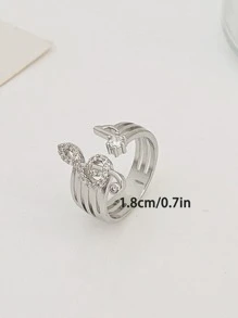 1 pieza Anillo de nota musical geométrica, anillo de nota musical de plata personalizado de moda con piedra de circonita, anillo abierto geométrico para mujer, adecuado para fiesta, bar, uso casual diario - Plateado - Ver 4