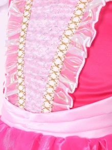 Vestido plisado con bloques de color lindo para niña, adecuado para fiestas y banquetes - Rosa Fucsia - Ver 9