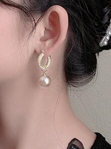 Bông tai thả ngọc trai giả - Vàng - Xem 4