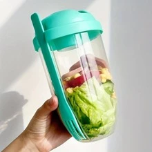 Salad cup and fork set, salad meal shaker cup, PP material healthy salad container, picnic lunch breakfast salad cup, kitchen gadgets, party party date outing salad cup - Green - View 6