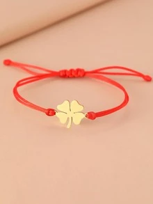 男士不銹鋼手鍊時尚三葉草手工編織幸運繩時尚吊飾手鍊金黃色時尚朋克打造時尚外觀 - 金色 - 查看 5