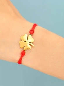 男士不銹鋼手鍊時尚三葉草手工編織幸運繩時尚吊飾手鍊金黃色時尚朋克打造時尚外觀 - 金色 - 查看 1