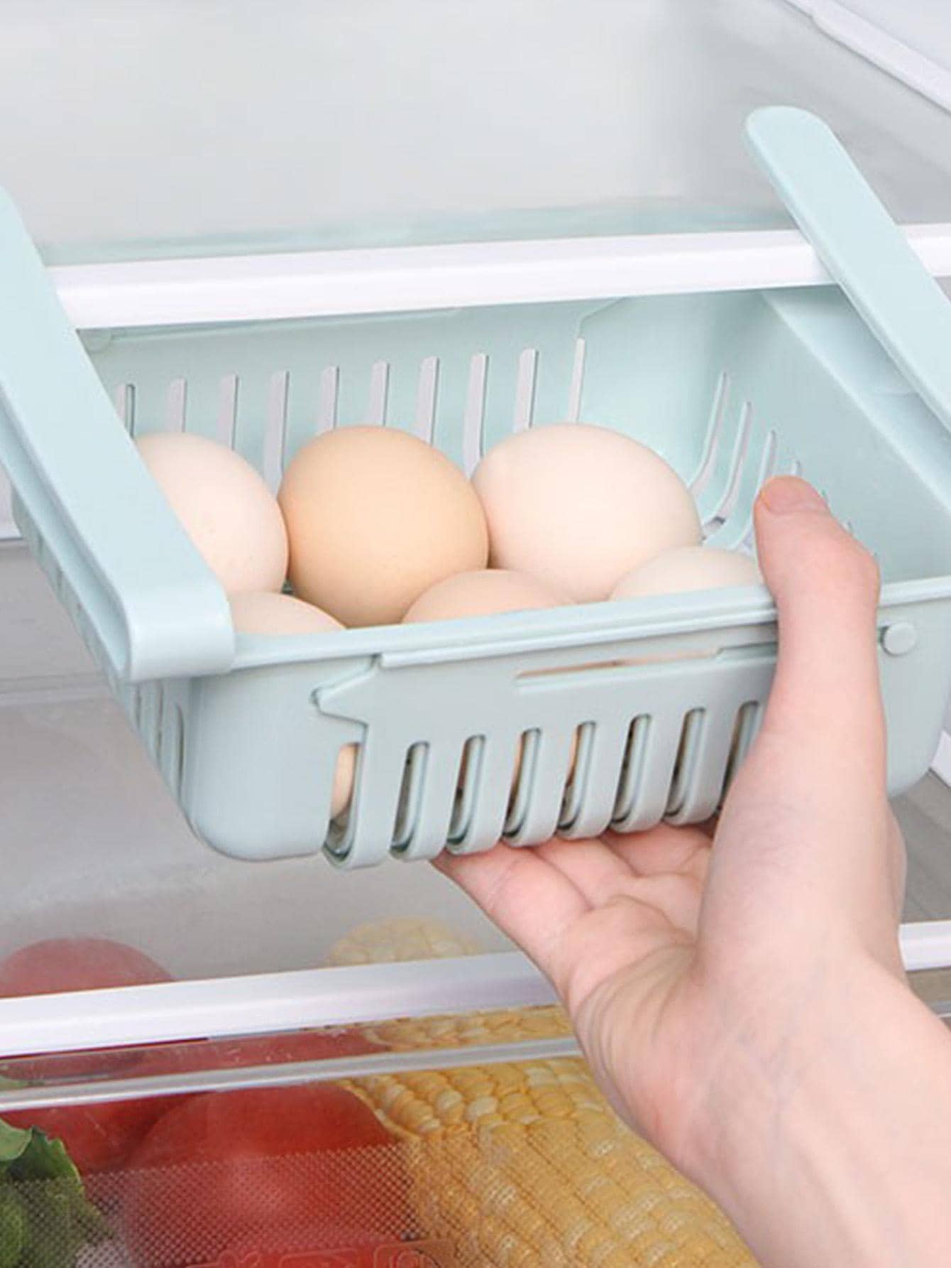 1pc PP Hanging Storage Basket, Creative Blue Multifunction Stretchable Kitchen Storage Basket For Refrigerator - Blue - View 1