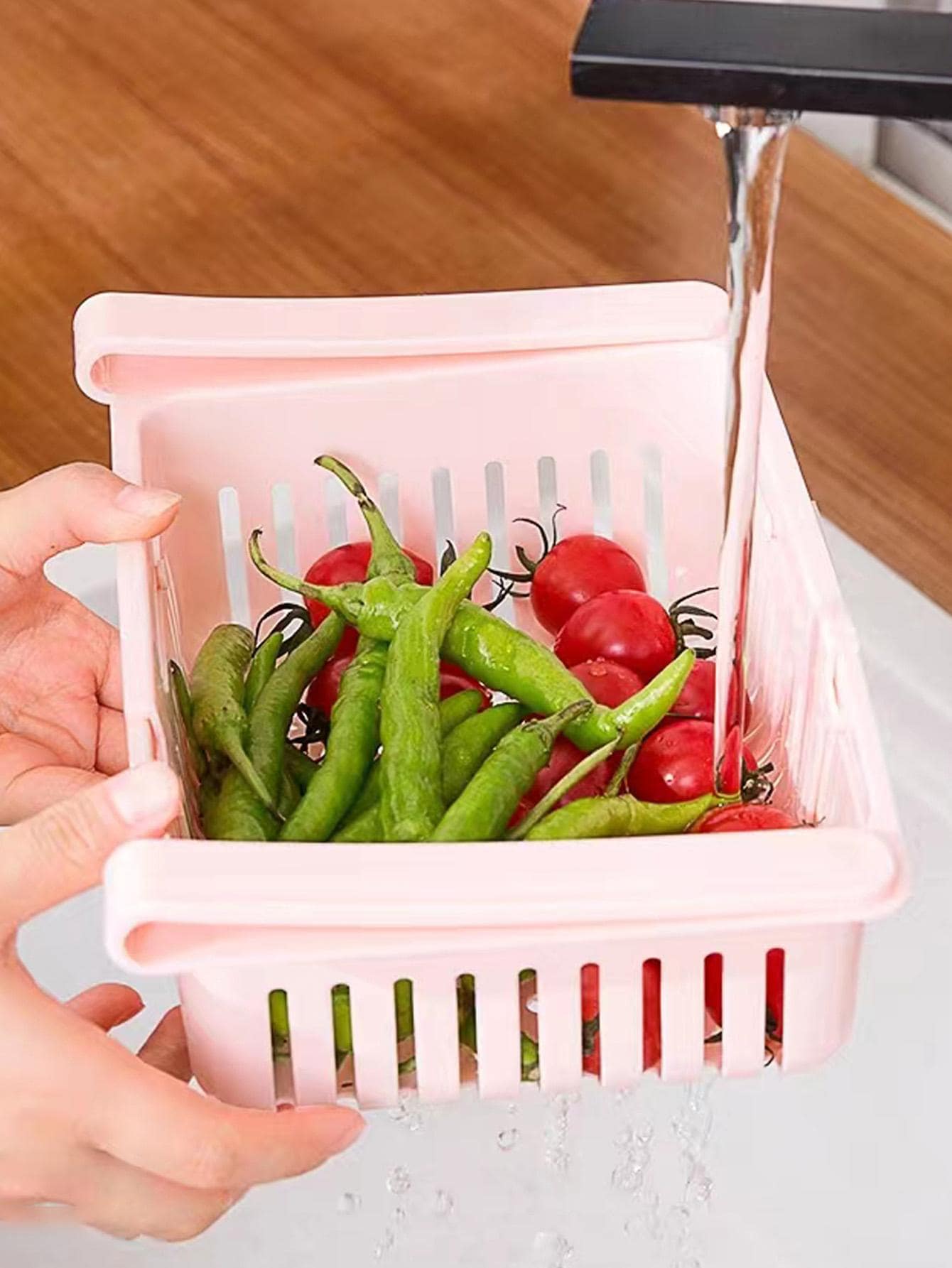 1 pieza PP colgante almacenamiento creativo rosado multifuncional elástico Almacenamiento de cocina Cesta para refrigerador