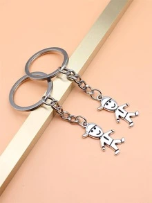 2入組人物墜飾鑰匙圈 - 復古銀色 - 查看 2