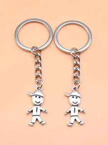 2入組人物墜飾鑰匙圈 - 復古銀色 - 查看 1