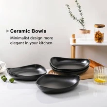 2pcs Pasta Sala Plates, 10 Inches Ceramic Serving Bowls, Shallow Wide Dishes Dinner Plates For Party, Microwave & Dishwasher Available - Black - View 6
