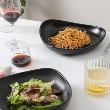 2pcs Pasta Sala Plates, 10 Inches Ceramic Serving Bowls, Shallow Wide Dishes Dinner Plates For Party, Microwave & Dishwasher Available - Black - View 7