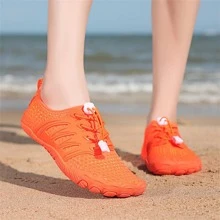 Men Drawstring Design Creek Shoes, Sport Orange Outdoor Mesh Sneakers - Orange - View 5