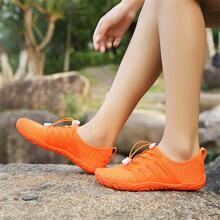 Men Drawstring Design Creek Shoes, Sport Orange Outdoor Mesh Sneakers - Orange - View 2