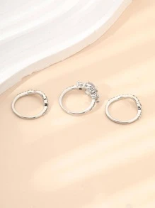 3 cái/bộ Nhẫn Trang Trí Đá Cubic Zirconia - Bạc - Xem 4