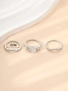 3 cái/bộ Nhẫn Trang Trí Đá Cubic Zirconia - Bạc - Xem 2