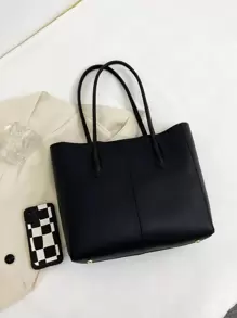 Große Damentasche, modische Pendlertasche, Business-Handtasche, Damenhandtasche - Schwarz - Übersicht 6