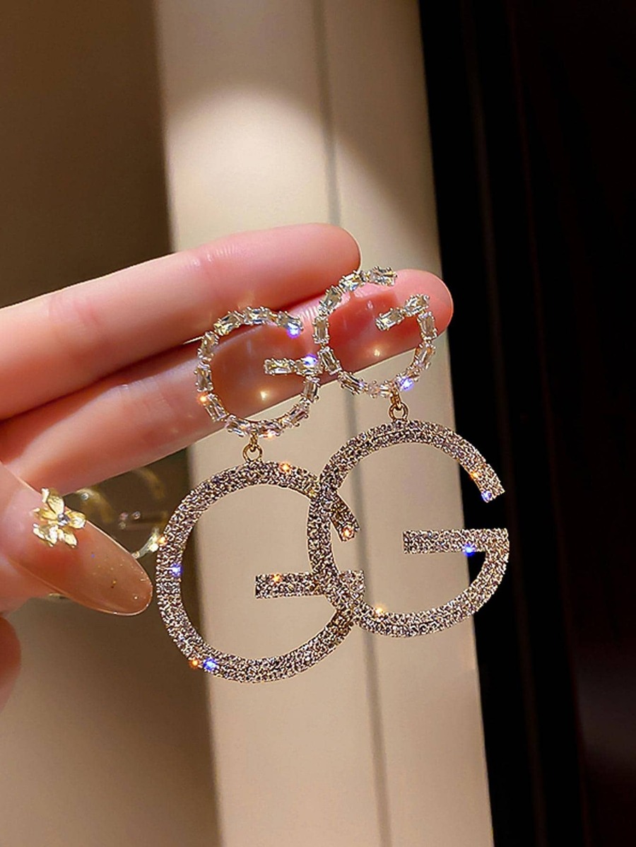 Rhinestone Letter Decor Drop Earrings