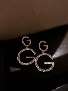 Rhinestone Letter Decor Drop Earrings