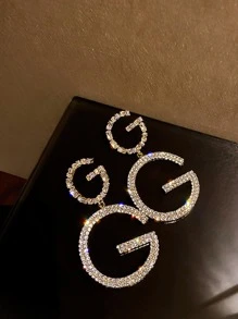 Rhinestone Letter Decor Drop Earrings