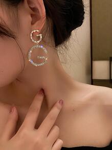 Rhinestone Letter Decor Drop Earrings