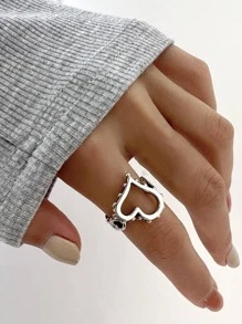 1 Miếng To lớn Tim Sắp xếp Kết cườm Cạnh S925 Bạc nguyên chất Nhẫn - Nhiều màu - Xem 1