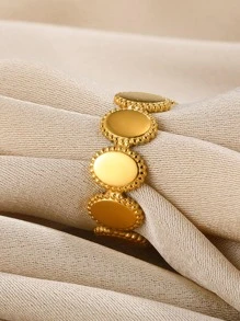 Oval Decor Cuff Ring - Yellow Gold - View 4