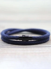 Pulsera trenzada minimalista, pulsera de supervivencia de doble capa, pulsera de como regalo para seres queridos - Azul Marino - Ver 2