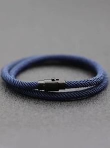 Pulsera trenzada minimalista, pulsera de supervivencia de doble capa, pulsera de como regalo para seres queridos - Azul Marino - Ver 4