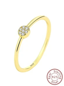 Cubic Zirconia Decor Sterling Silver Ring - Yellow Gold - View 1