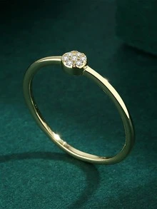 Cubic Zirconia Decor Sterling Silver Ring - Yellow Gold - View 2