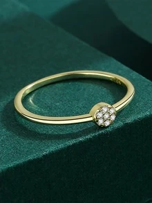 Cubic Zirconia Decor Sterling Silver Ring - Yellow Gold - View 5