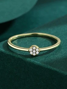 Cubic Zirconia Decor Sterling Silver Ring - Yellow Gold - View 3