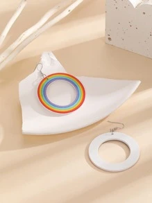 Bông tai hình tròn họa tiết sọc cầu vồng - Nhiều màu - Xem 2