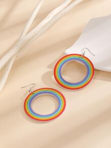 Bông tai hình tròn họa tiết sọc cầu vồng - Nhiều màu - Xem 3