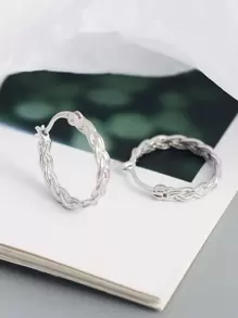Twist Sterling Silver Hoop Earrings - View 3