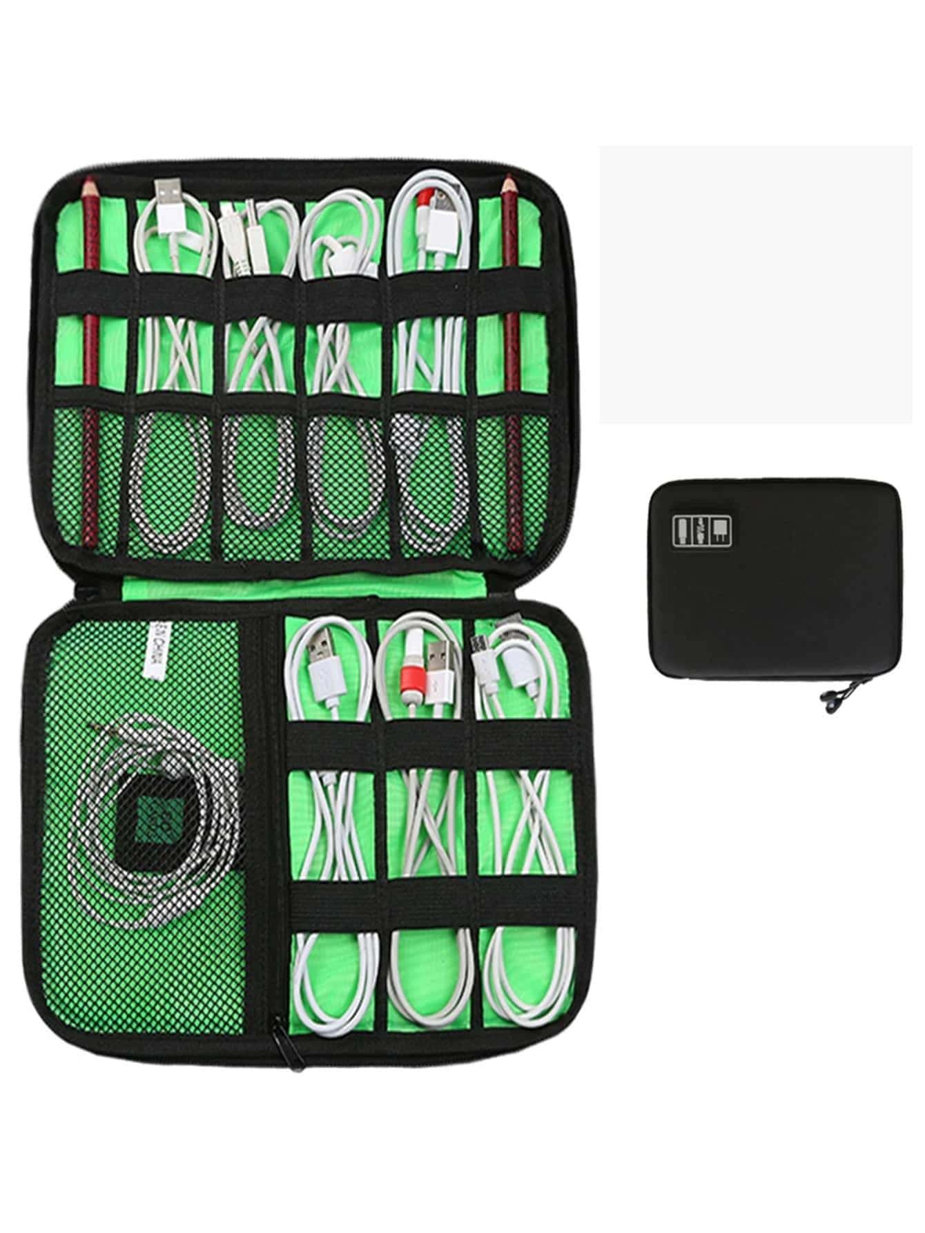 便攜數據線收納袋電子收納數據線包 - 黑色 - 查看 1