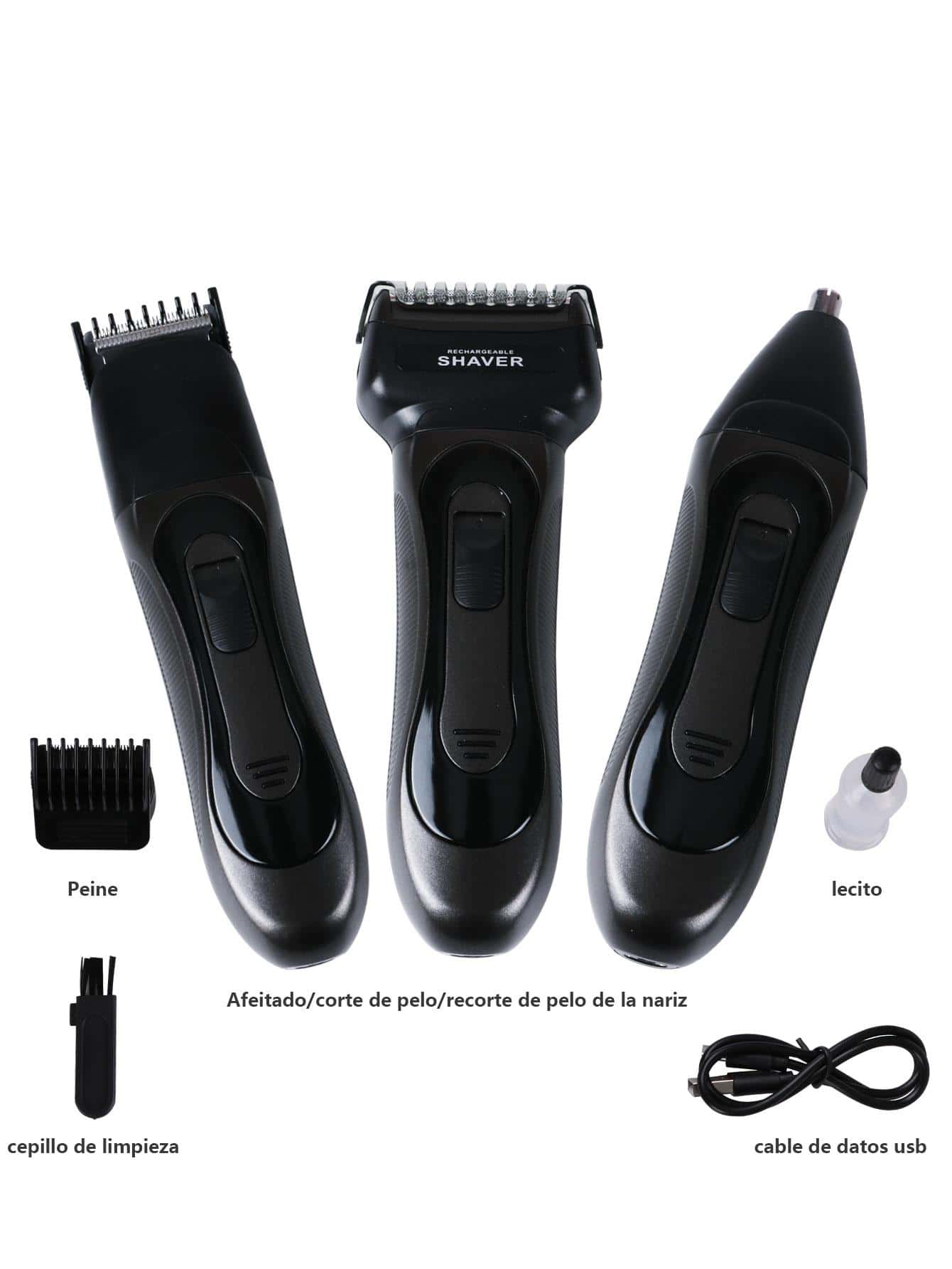 RASURADORA ELECTRICA PARA AFEITAR BARBA PARA HOMBRES KIT COMPLETO - Negro - Ver 1