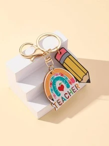 Letter Graphic Pencil Charm Keychain - Multicolor - View 2