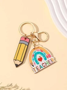 Letter Graphic Pencil Charm Keychain - Multicolor - View 3