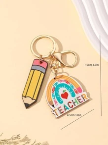 Letter Graphic Pencil Charm Keychain - Multicolor - View 4