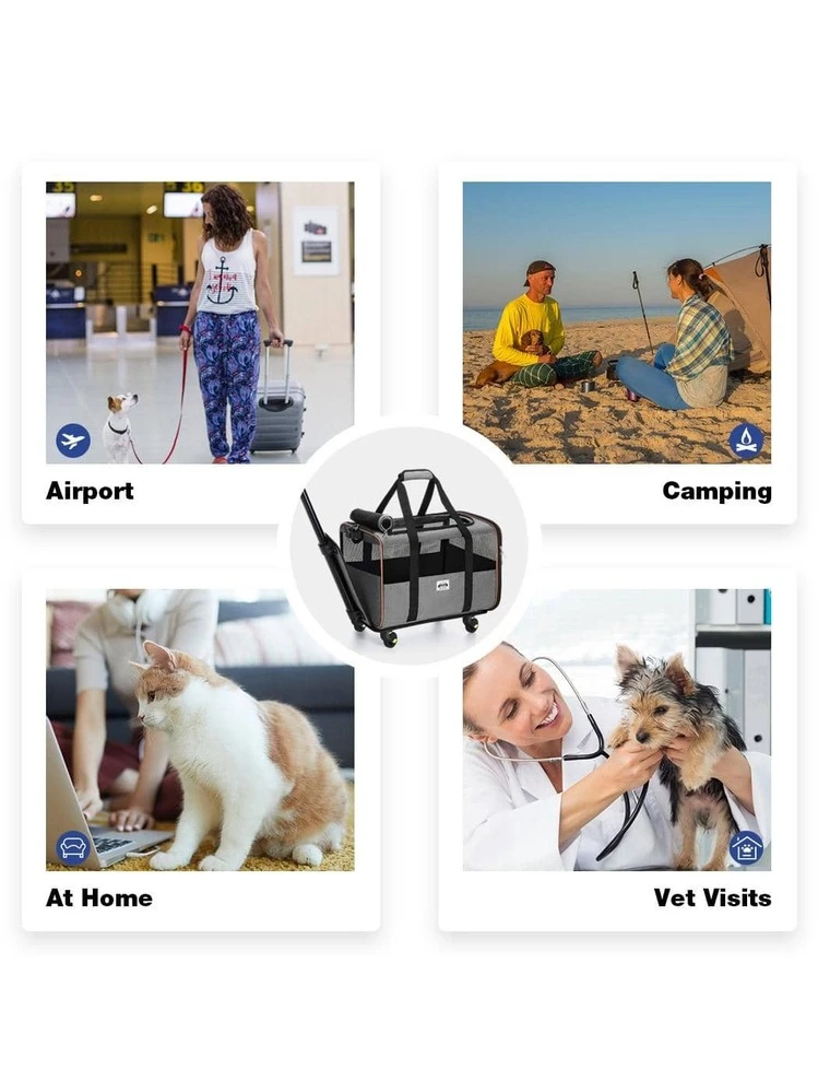 Lekesky Cat Dog Carrier With Wheels Airline Approved Rolling Pet