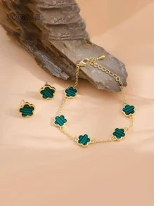 3入組/套時尚花朵裝飾首飾套裝適合女士適用於禮品 - 綠色 - 查看 3