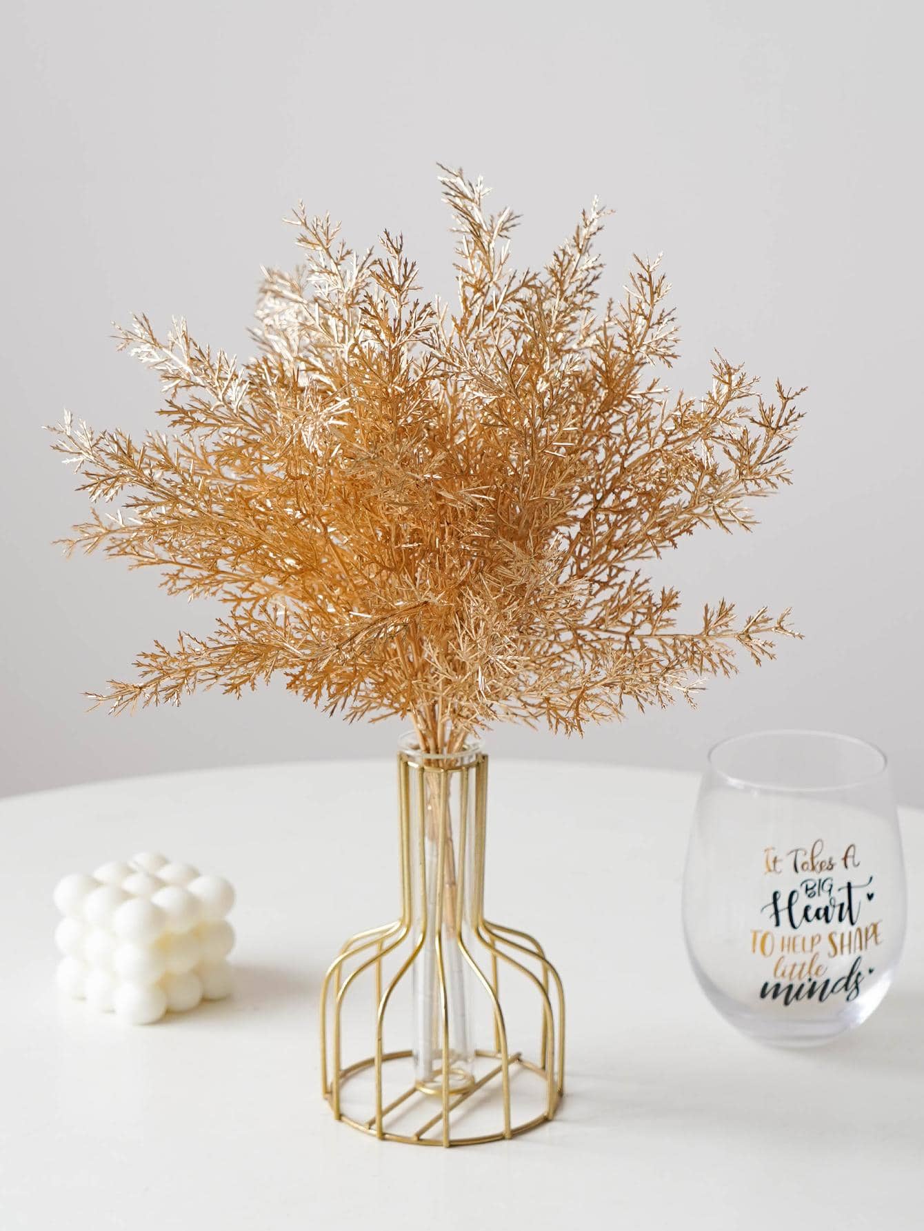 1bunch 13.8inch Artificial Rime, Golden Long Stem Artificial Plant For Wedding Party, Home Table Decor,Fake Plants,Fall Decor,Room,Desk,Garden Decor,Room Decoration Stuff Gifts Birthday Graduation Home Decor Back To School School Supplies - Gold - View 1
