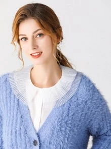 1入組女士百褶細節時尚假領子適用於衣服裝飾用品 - 白色 - 查看 1