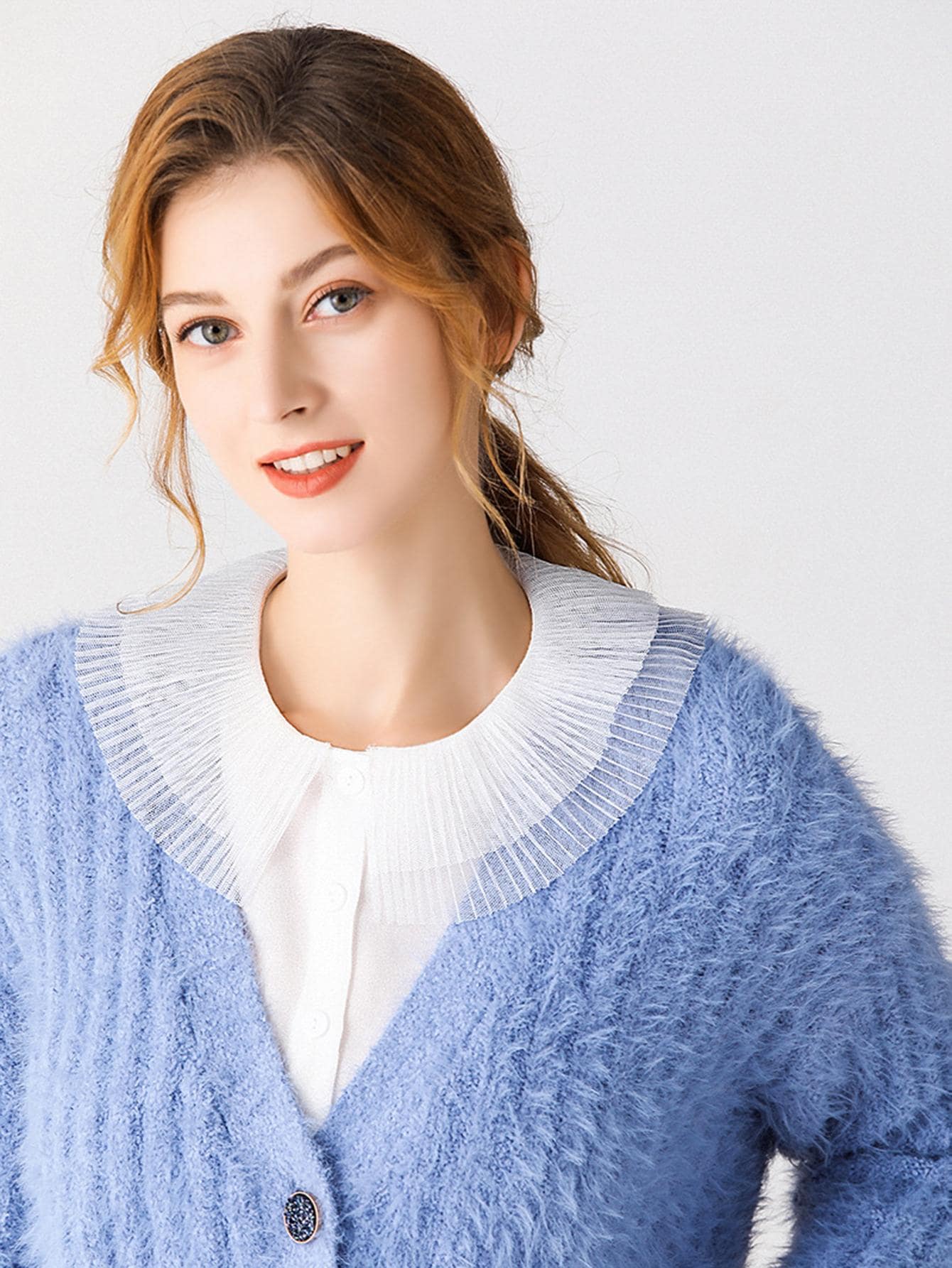 1入組女士百褶細節時尚假領子適用於衣服裝飾用品 - 白色 - 查看 1