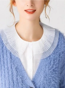 1入組女士百褶細節時尚假領子適用於衣服裝飾用品 - 白色 - 查看 5