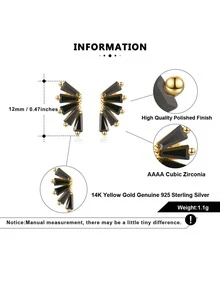 1雙純銀翅膀耳釘女性女孩黑色方晶鋯石