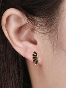 1雙純銀翅膀耳釘女性女孩黑色方晶鋯石