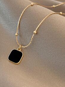 Collar con colgante cuadrado - Amarillo Oro - Ver 2