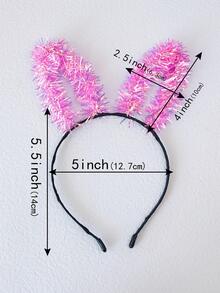 女孩金屬絲耳朵裝飾可愛髮箍適合派對 - 玫紅色 - 查看 2