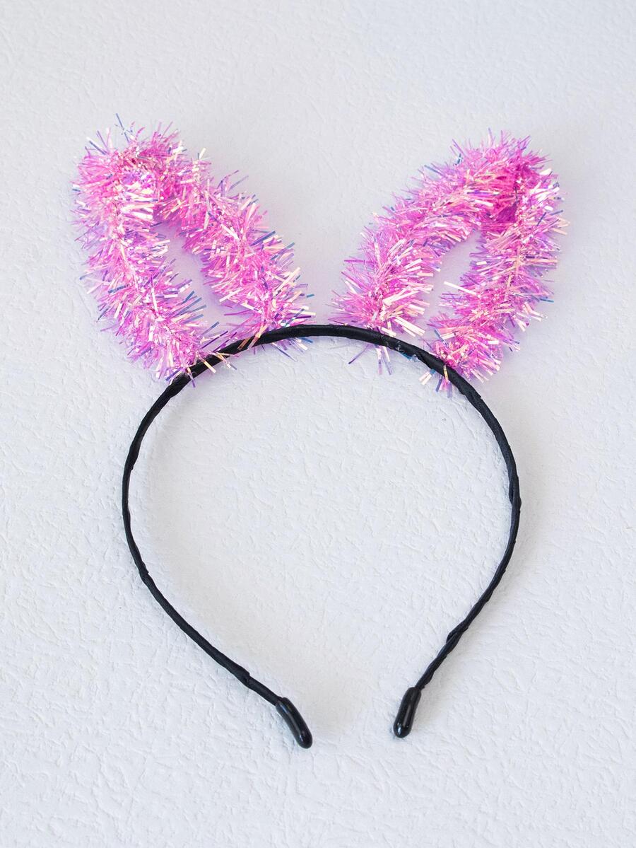 女孩金屬絲耳朵裝飾可愛髮箍適合派對 - 玫紅色 - 查看 1